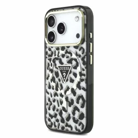   GUESS IML Glitter Leopard Triangle Logo MagSafe tok, Apple iPhone 18 Pro Max - fekete