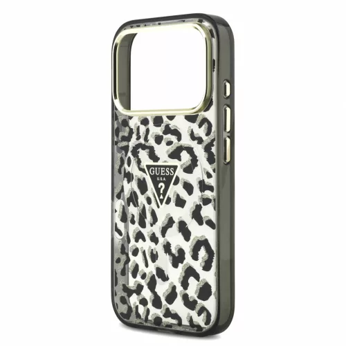 GUESS IML Glitter Leopard Triangle Logo MagSafe tok, Apple iPhone 18 Pro Max - fekete