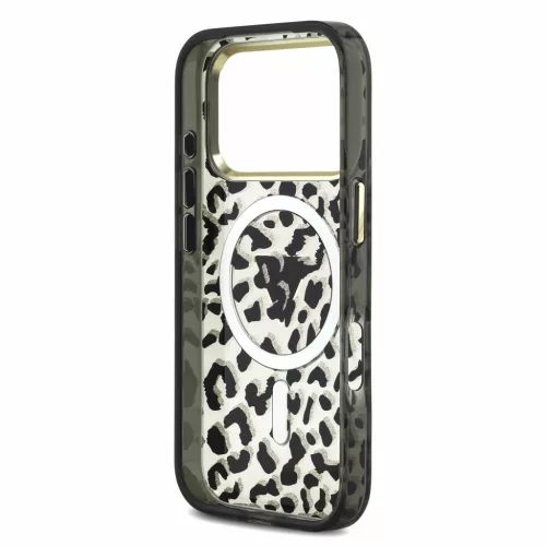 GUESS IML Glitter Leopard Triangle Logo MagSafe tok, Apple iPhone 18 Pro Max - fekete