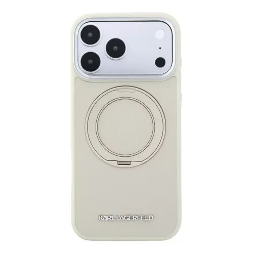 Karl Lagerfeld Pu Saffiano Ring Stand MagSafe tok, Apple iPhone 18 Pro - bézs