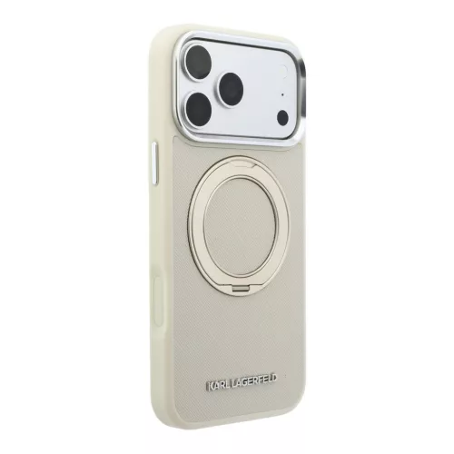 Karl Lagerfeld Pu Saffiano Ring Stand MagSafe tok, Apple iPhone 18 Pro - bézs