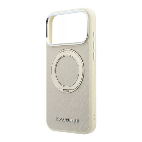Karl Lagerfeld Pu Saffiano Ring Stand MagSafe tok, Apple iPhone 18 Pro - bézs