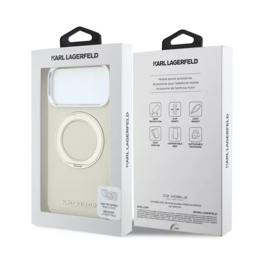 Karl Lagerfeld Pu Saffiano Ring Stand MagSafe tok, Apple iPhone 18 Pro - bézs