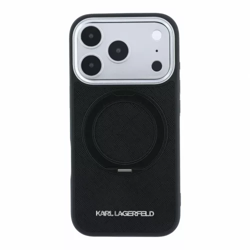 Karl Lagerfeld Pu Saffiano Ring Stand MagSafe tok, Apple iPhone 18 Pro - fekete