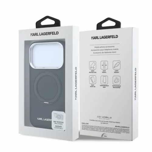 Karl Lagerfeld Pu Saffiano Ring Stand MagSafe tok, Apple iPhone 18 Pro - fekete