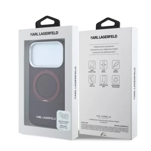 Karl Lagerfeld Pu Saffiano Ring Stand MagSafe tok, Apple iPhone 18 Pro - Burgundy