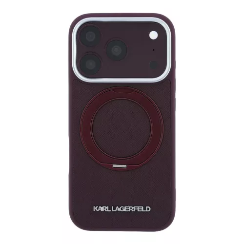 Karl Lagerfeld Pu Saffiano Ring Stand MagSafe tok, Apple iPhone 18 Pro Max - Burgundy
