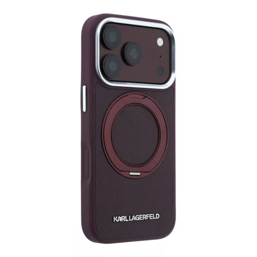 Karl Lagerfeld Pu Saffiano Ring Stand MagSafe tok, Apple iPhone 18 Pro Max - Burgundy