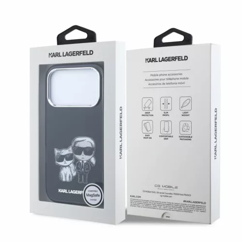 Karl Lagerfeld Pu Semi Wrap Smooth Sketch Bodies MagSafe tok, iPhone 18 Pro - fekete