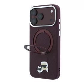   Karl Lagerfeld Pu Grained K&Ch Heads Ring Stand MagSafe tok, Apple iPhone 18 Pro - Burgundy
