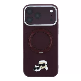   Karl Lagerfeld Pu Grained K&Ch Heads Ring Stand MagSafe tok, Apple iPhone 18 Pro - Burgundy