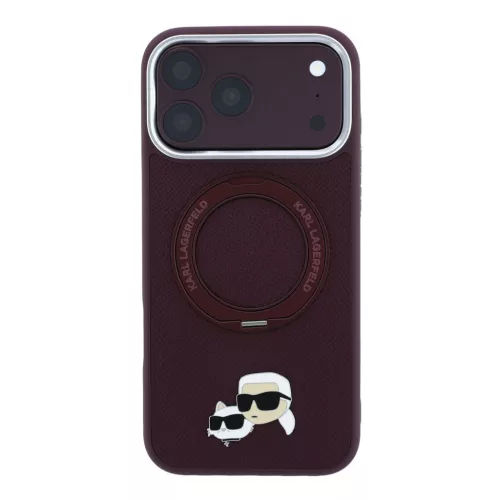 Karl Lagerfeld Pu Grained K&Ch Heads Ring Stand MagSafe tok, Apple iPhone 18 Pro - Burgundy