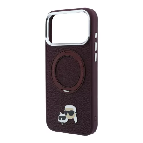 Karl Lagerfeld Pu Grained K&Ch Heads Ring Stand MagSafe tok, Apple iPhone 18 Pro - Burgundy