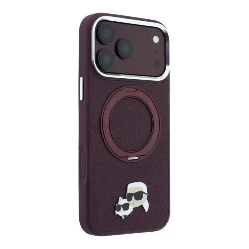 Karl Lagerfeld Pu Grained K&Ch Heads Ring Stand MagSafe tok, Apple iPhone 18 Pro Max - Burgundy