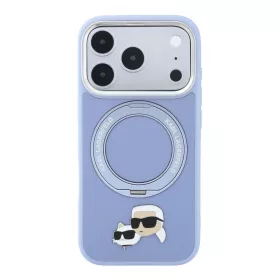   Karl Lagerfeld Pu Grained K&Ch Heads Ring Stand MagSafe tok, Apple iPhone 18 Pro - kék
