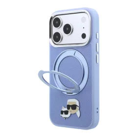   Karl Lagerfeld Pu Grained K&Ch Heads Ring Stand MagSafe tok, Apple iPhone 18 Pro Max - kék