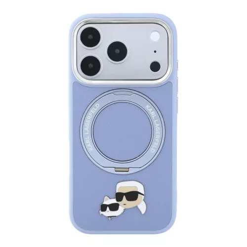 Karl Lagerfeld Pu Grained K&Ch Heads Ring Stand MagSafe tok, Apple iPhone 18 Pro Max - kék