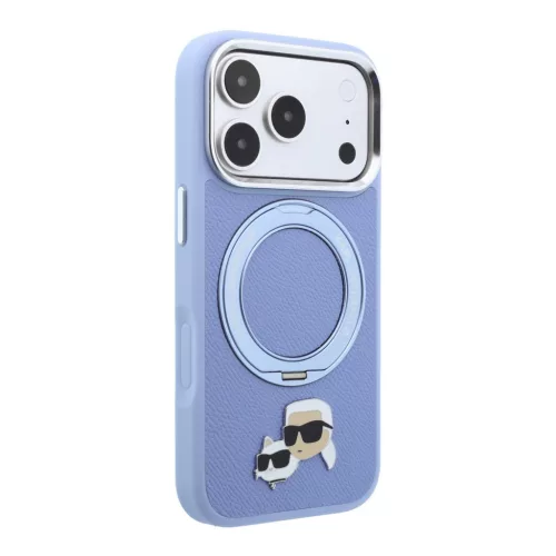 Karl Lagerfeld Pu Grained K&Ch Heads Ring Stand MagSafe tok, Apple iPhone 18 Pro Max - kék