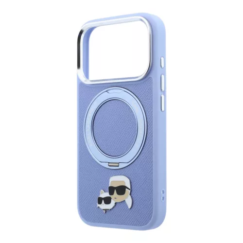 Karl Lagerfeld Pu Grained K&Ch Heads Ring Stand MagSafe tok, Apple iPhone 18 Pro Max - kék