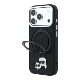   Karl Lagerfeld Pu Grained K&Ch Heads Ring Stand MagSafe tok, Apple iPhone 18 Pro - fekete