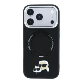   Karl Lagerfeld Pu Grained K&Ch Heads Ring Stand MagSafe tok, Apple iPhone 18 Pro - fekete