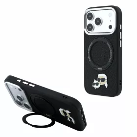   Karl Lagerfeld Pu Grained K&Amp;Ch Heads Ring Stand MagSafe tok, Apple iPhone 18 Pro Max - fekete