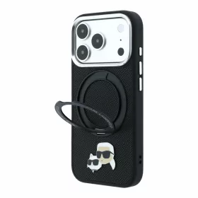   Karl Lagerfeld Pu Grained K&Amp;Ch Heads Ring Stand MagSafe tok, Apple iPhone 18 Pro Max - fekete