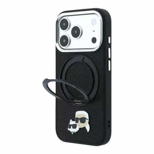Karl Lagerfeld Pu Grained K&Amp;Ch Heads Ring Stand MagSafe tok, Apple iPhone 18 Pro Max - fekete