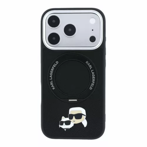 Karl Lagerfeld Pu Grained K&Amp;Ch Heads Ring Stand MagSafe tok, Apple iPhone 18 Pro Max - fekete