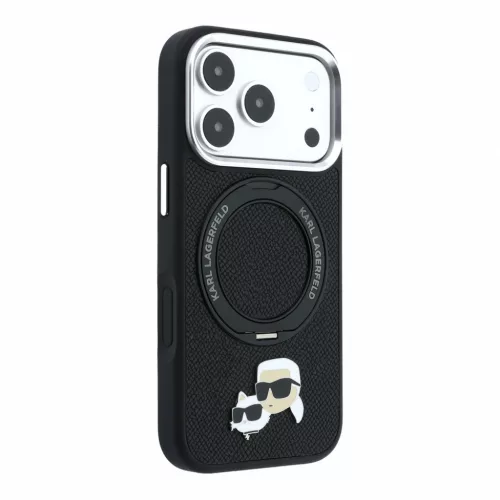 Karl Lagerfeld Pu Grained K&Amp;Ch Heads Ring Stand MagSafe tok, Apple iPhone 18 Pro Max - fekete