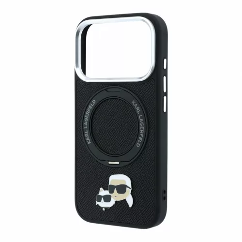 Karl Lagerfeld Pu Grained K&Amp;Ch Heads Ring Stand MagSafe tok, Apple iPhone 18 Pro Max - fekete