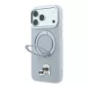 Karl Lagerfeld Pu Grained K&Ch Heads Ring Stand MagSafe tok, Apple iPhone 18 Pro - szürke