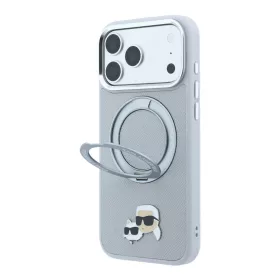   Karl Lagerfeld Pu Grained K&Ch Heads Ring Stand MagSafe tok, Apple iPhone 18 Pro - szürke