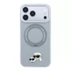 Karl Lagerfeld Pu Grained K&Ch Heads Ring Stand MagSafe tok, Apple iPhone 18 Pro - szürke