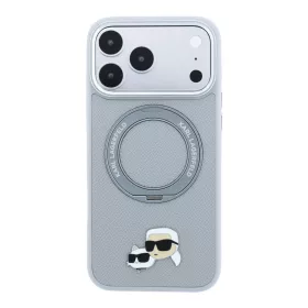   Karl Lagerfeld Pu Grained K&Ch Heads Ring Stand MagSafe tok, Apple iPhone 18 Pro - szürke