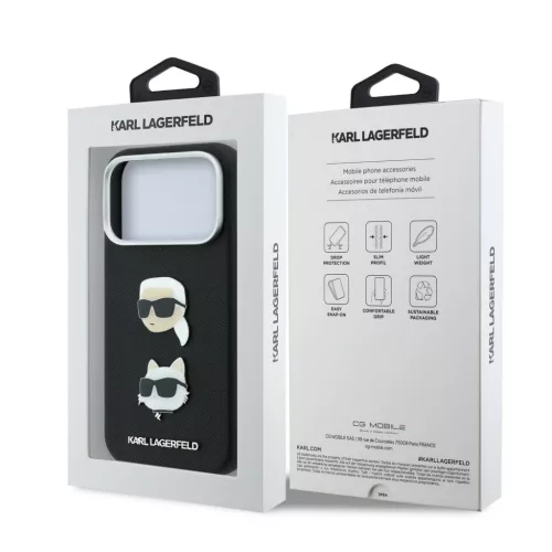 Karl Lagerfeld Pu Semi Wrap Saffiano K&Ch Heads tok, Apple iPhone 18 Pro - fekete
