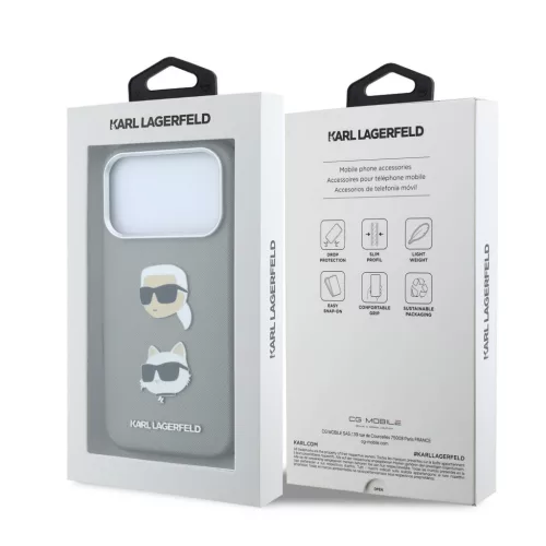 Karl Lagerfeld Pu Semi Wrap Saffiano K&Ch Heads tok, Apple iPhone 18 Pro - szürke