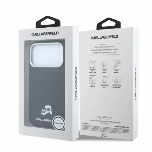 Karl Lagerfeld Pu Grained Semi Wrap K&Amp;Ch Heads MagSafe tok, Apple iPhone 18 Pro - fekete