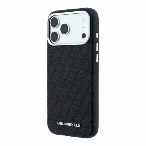 Karl Lagerfeld Pu Grained Allover Semi Wrap MagSafe tok, iPhone 18 Pro - fekete