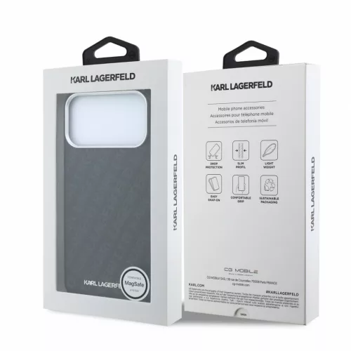 Karl Lagerfeld Pu Grained Allover Semi Wrap MagSafe tok, iPhone 18 Pro Max - fekete