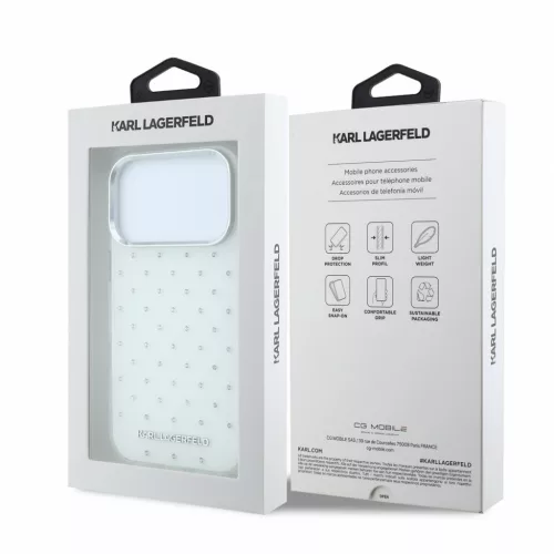 Karl Lagerfeld Iml Rhinestones Allover MagSafe tok, iPhone 18 Pro Max - fehér