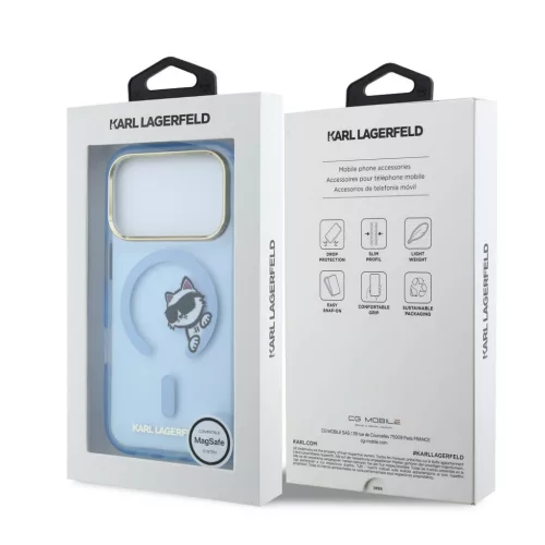 Karl Lagerfeld IML Choupette Peekaboo MagSafe tok, Apple iPhone 18 Pro - kék