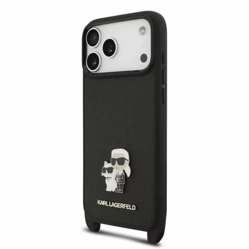 Karl Lagerfeld Saffiano Crossbody Popruh Karl And Choupette tok, iPhone 18 Pro - fekete