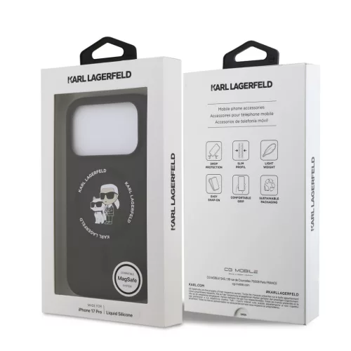 Karl Lagerfeld Liquid Silicone Karl And Choupette MagSafe tok, Apple iPhone 18 Pro - fekete