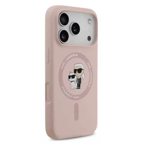 Karl Lagerfeld Liquid Silicone Karl And Choupette MagSafe tok, Apple iPhone 18 Pro - rózsaszín