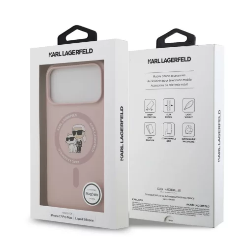 Karl Lagerfeld Liquid Silicone Karl And Choupette MagSafe tok, Apple iPhone 18 Pro Max - rózsaszín