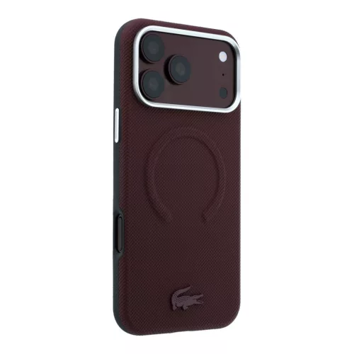 Lacoste PVC Petit Pique Semi Wrap Embossed MagSafe tok, Apple iPhone 18 Pro Max - Burgundy