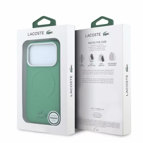 Lacoste PVC Petit Pique Semi Wrap Embossed MagSafe tok, Apple iPhone 18 Pro Max - Estragon