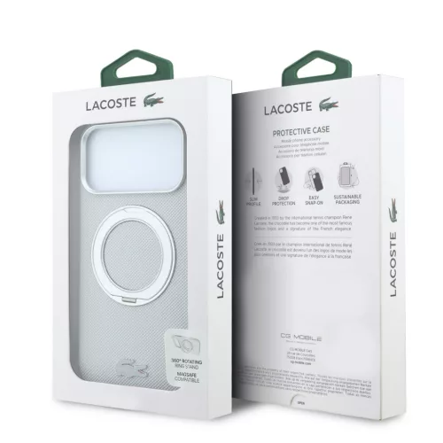 Lacoste PVC Petit Pique Semi Wrap Ring Stand MagSafe tok, Apple iPhone 18 Pro - szürke