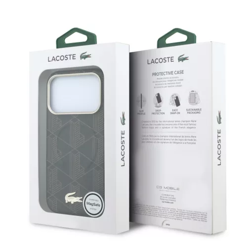 Lacoste PVC Semi Wrap Blend Embossed MagSafe tok, Apple iPhone 18 Pro - barna